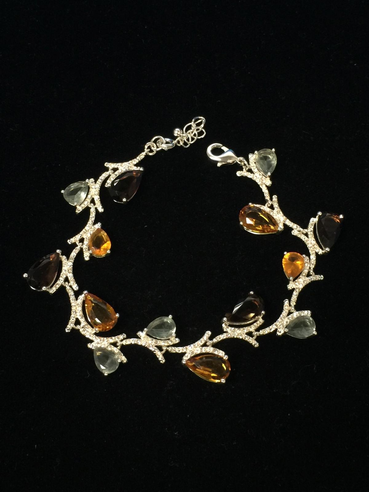 Topaz & Garnet 7.5" Sterling Silver Chain Bracelet