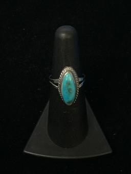 Old Pawn Native American Sterling Silver & Turquoise Ring - Size 5.5