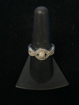 Stunning Diamond Cluster Sterling Silver Ring - Size 7.5