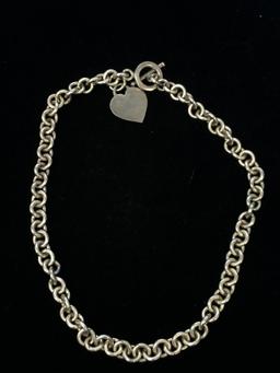 Heavy 16" Sterling Silver Heart Toggle Chain Necklace - 60 Grams
