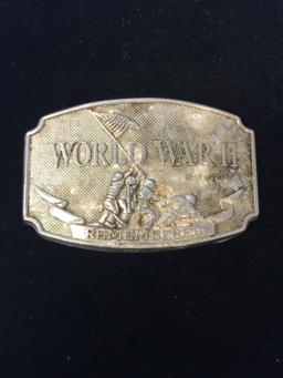 Vintage Silver Tone Belt Buckle World War II Remembered