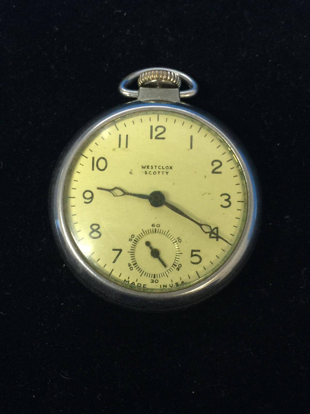 Vintage Westclox Scotty Silver Tone Pocket Watch