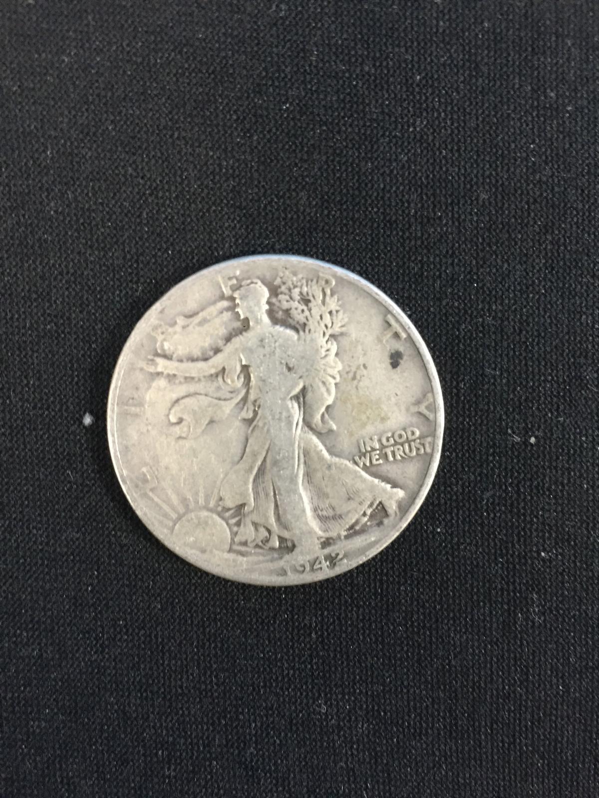 1942 United States Walking Liberty Silver Half Dollar - 90% Silver Coin