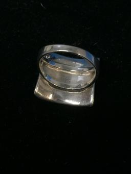 GSJ Checkerboard MOP & Sterling Silver Ornate Ring - Size 7