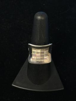 GSJ Checkerboard MOP & Sterling Silver Ornate Ring - Size 7