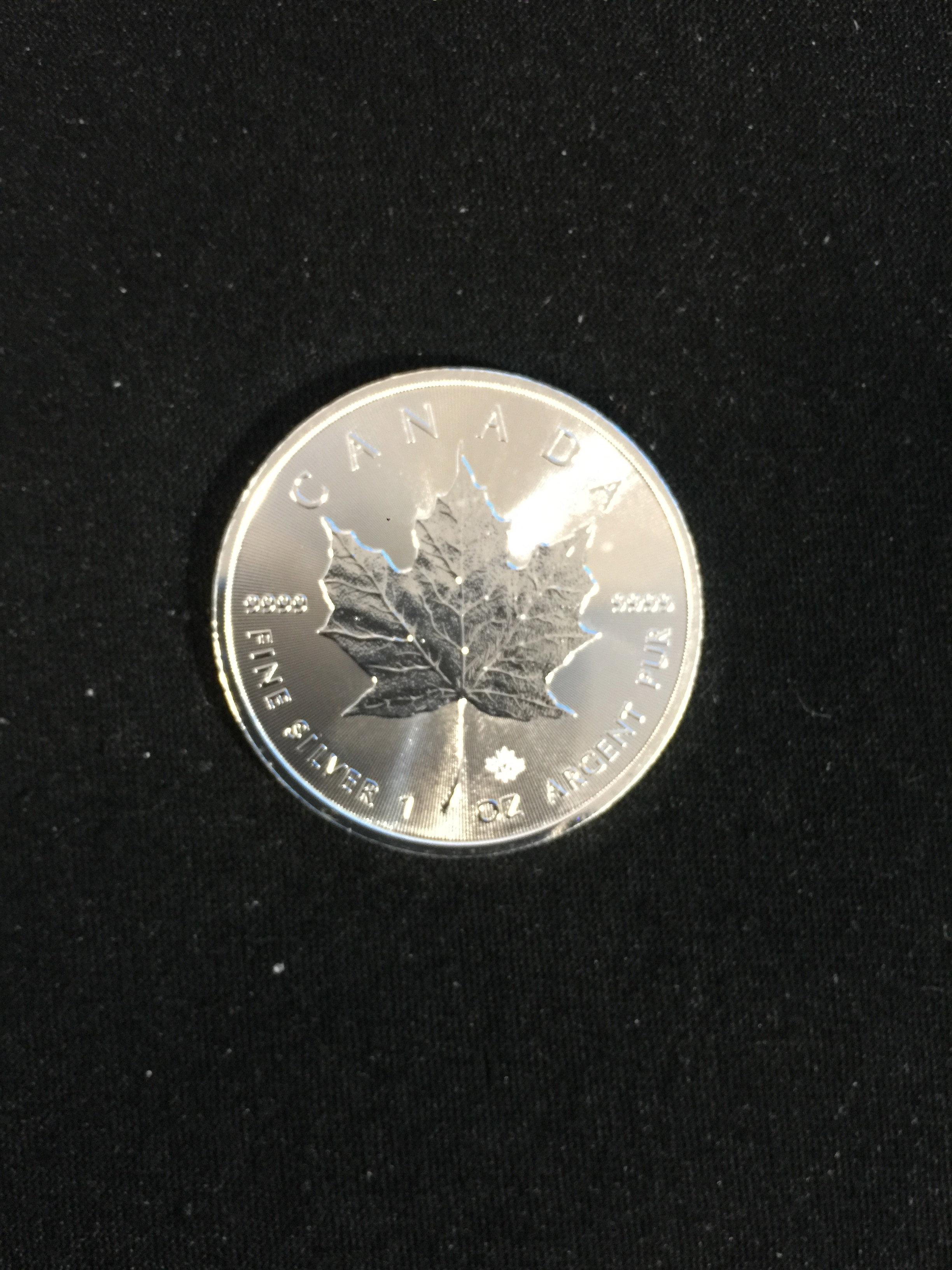 1 Troy Ounce .9999 Extra Fine Silver 2017 $5 Canadian Maple Leaf Bullion Coin