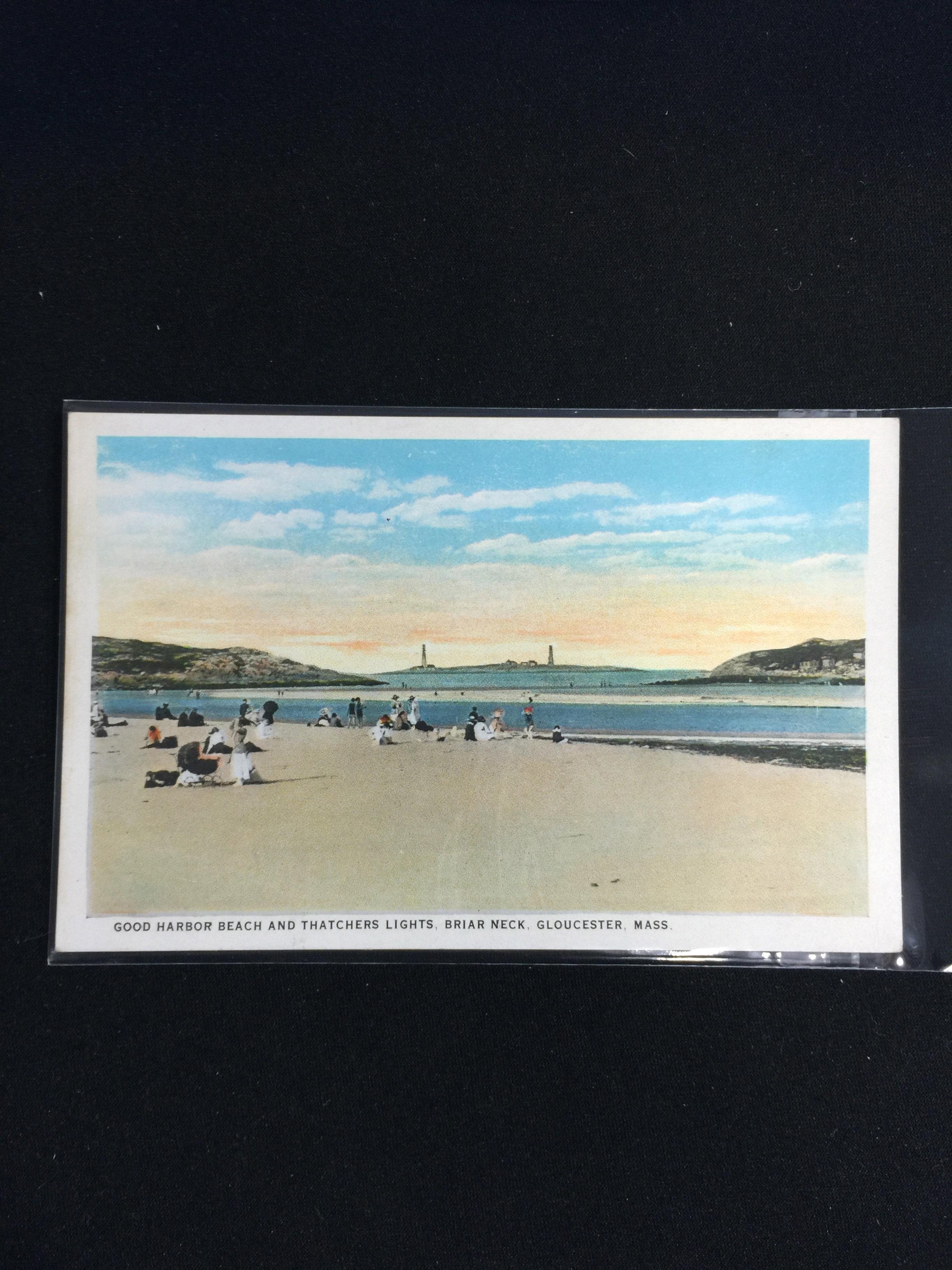 Vintage Unused Postcard - 1930's-20's Good Harbor Beach and Thatchers Lights, Briar Neck, Gloucester