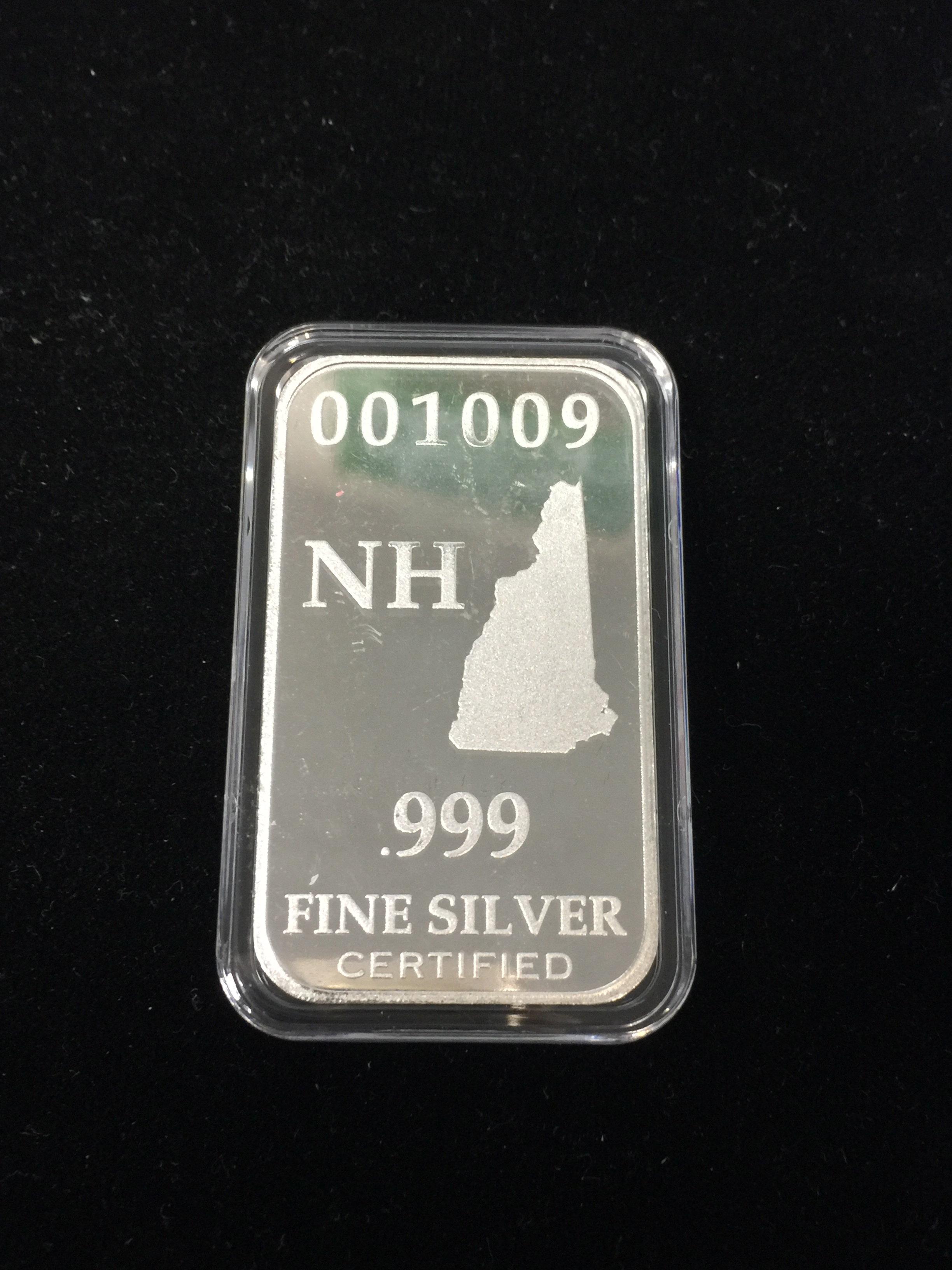 1 Troy Ounce .999 Fine Silver Bar from United States Fine Silver Bar Set - NEW HAMPSHIRE