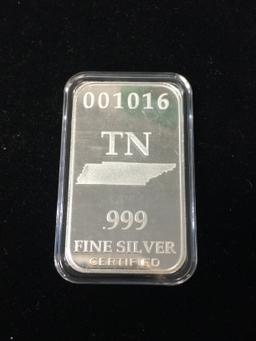 1 Troy Ounce .999 Fine Silver Bar from United States Fine Silver Bar Set - TENNESSEE