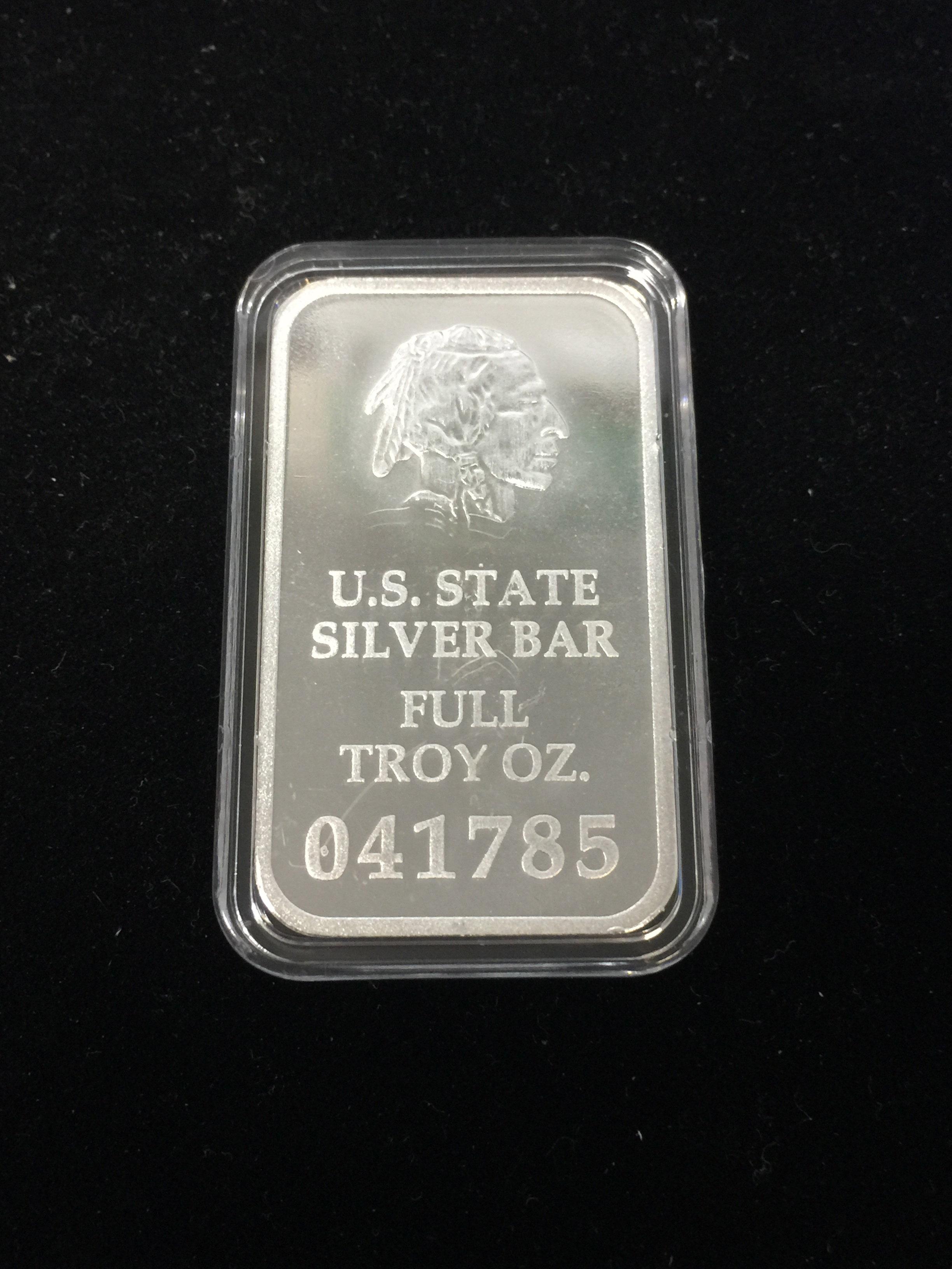 1 Troy Ounce .999 Fine Silver Bar from United States Fine Silver Bar Set - MASSACHUSETTS