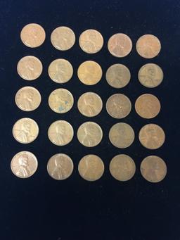 25 Count Lot of United States Lincoln Cent Wheat Pennies