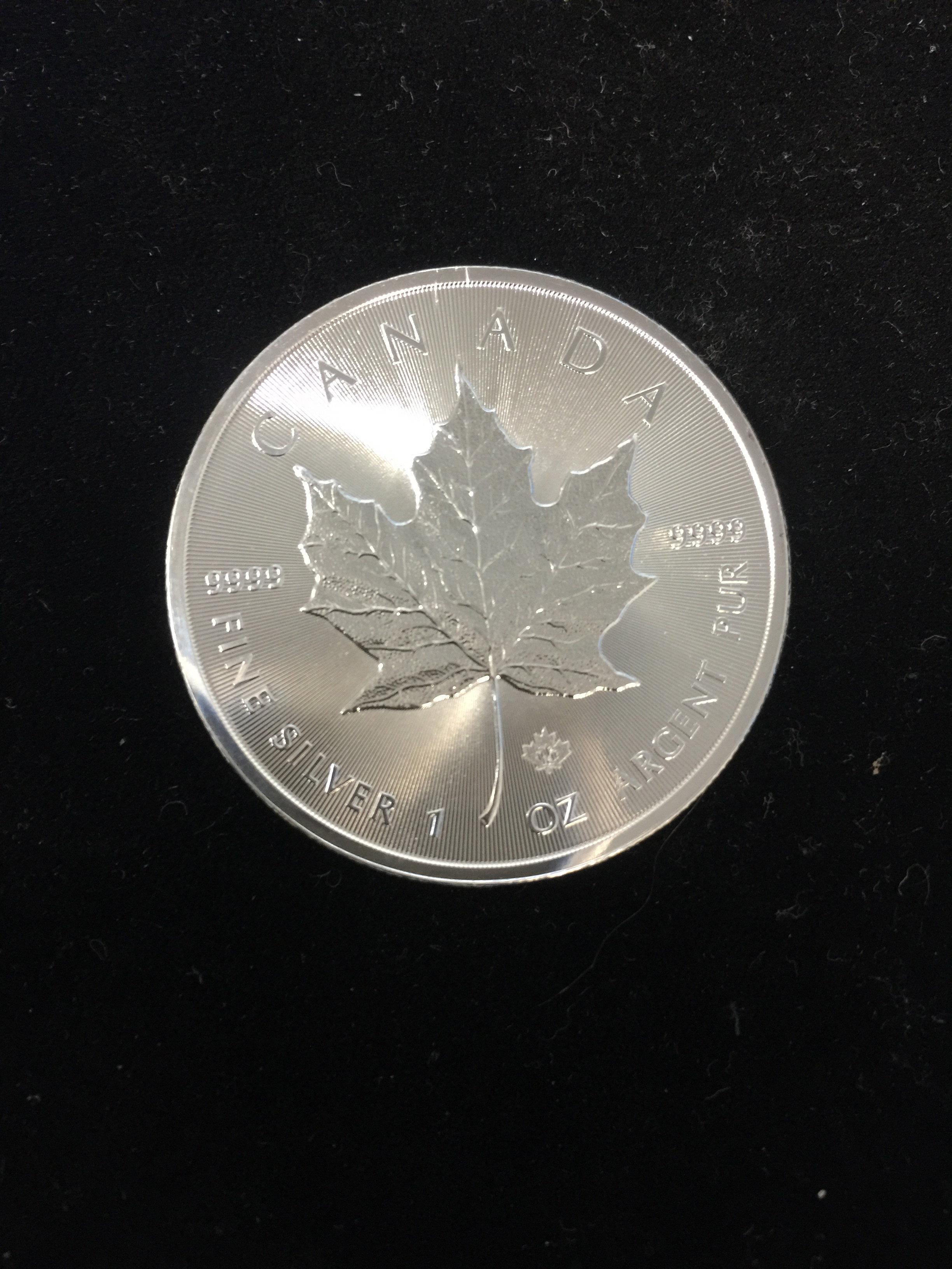 1 Ounce .9999 Extra Fine Silver 2014 Canadian Maple Leaf $5 Bullion Coin