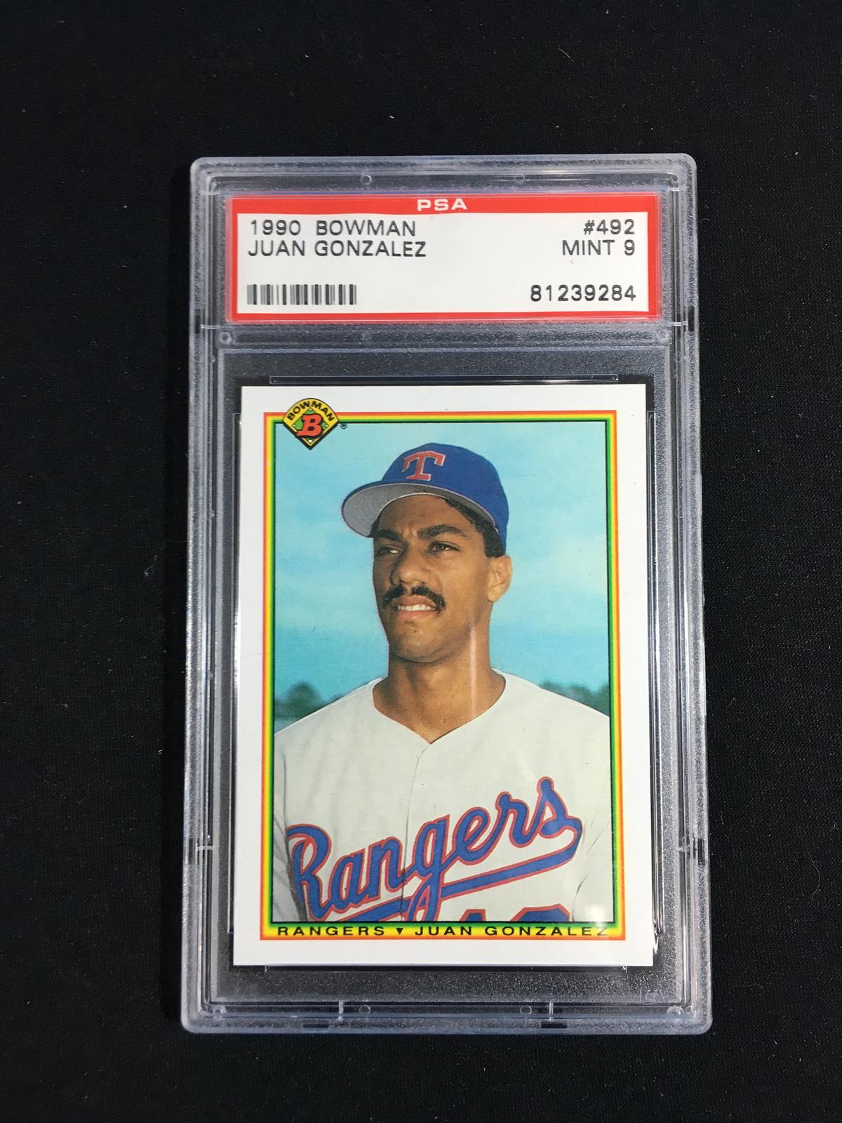 PSA Graded 1990 Bowman Juan Gonzalez Rangers Rookie Baseball Card - Mint 9