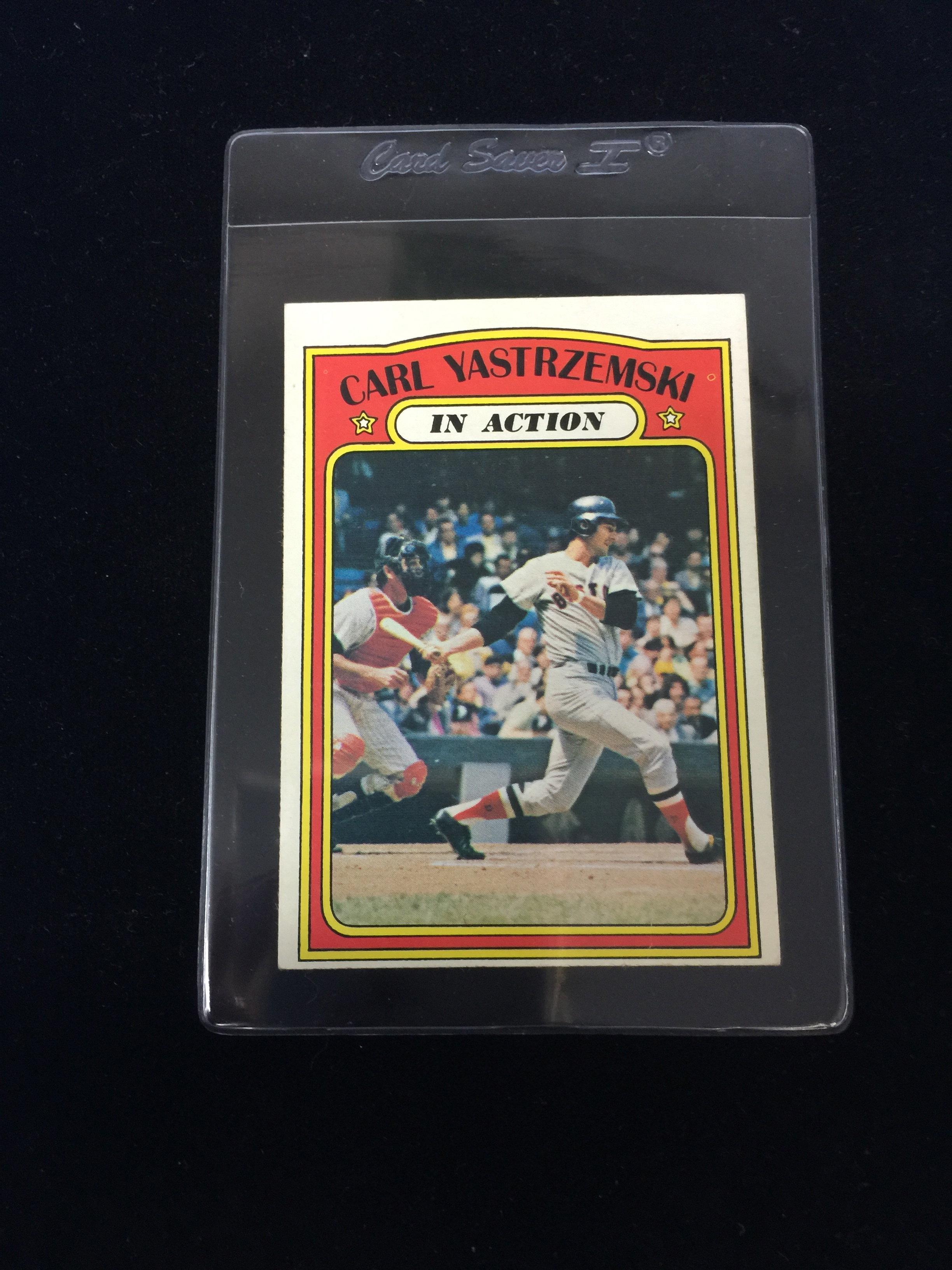 1972 Topps #38 Carl Yastrzemski Red Sox In Action Baseball Card
