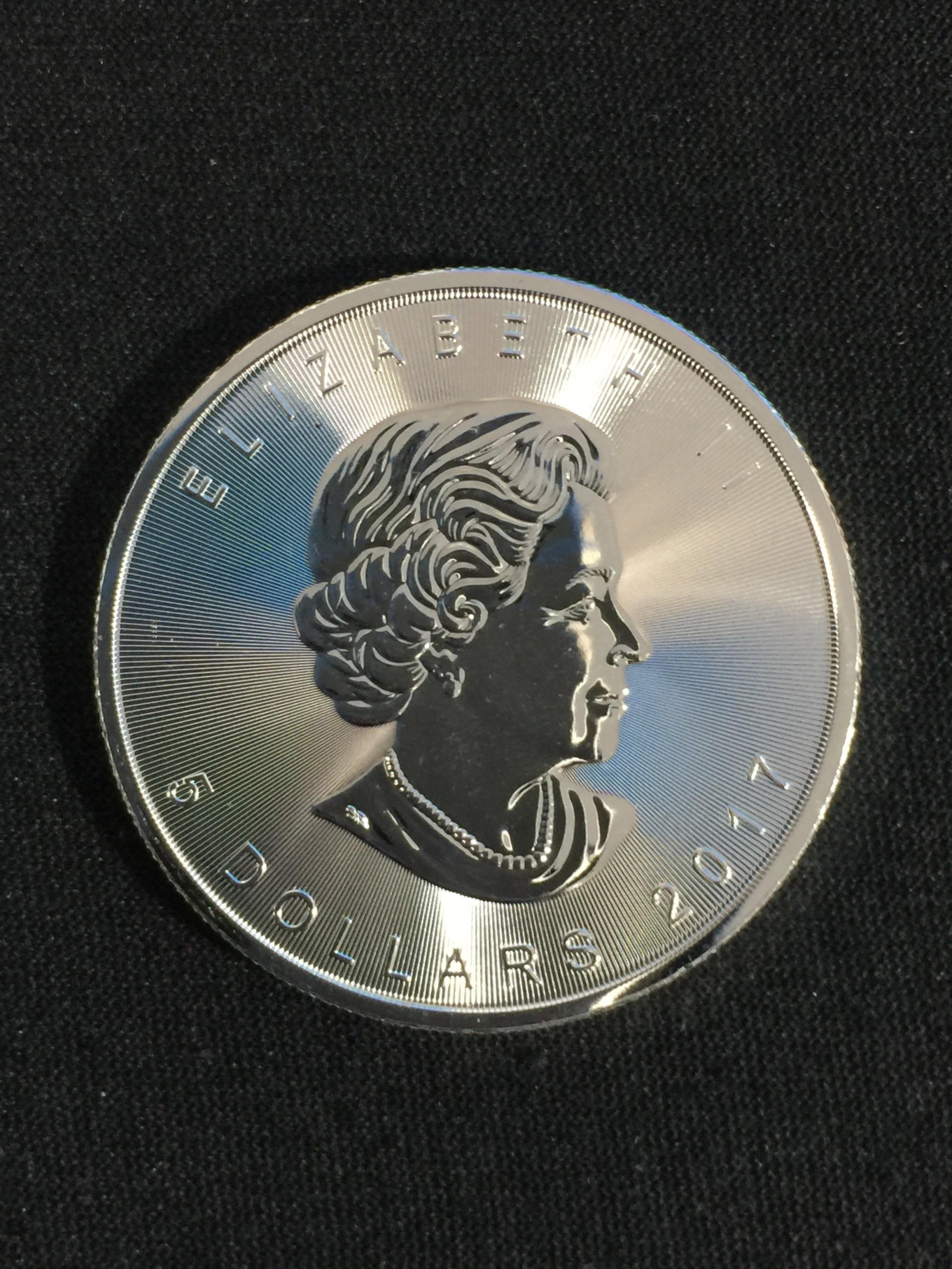 1 Ounce .9999 Extra Fine Silver 2017 Canadian Maple Leaf $5 Bullion Coin