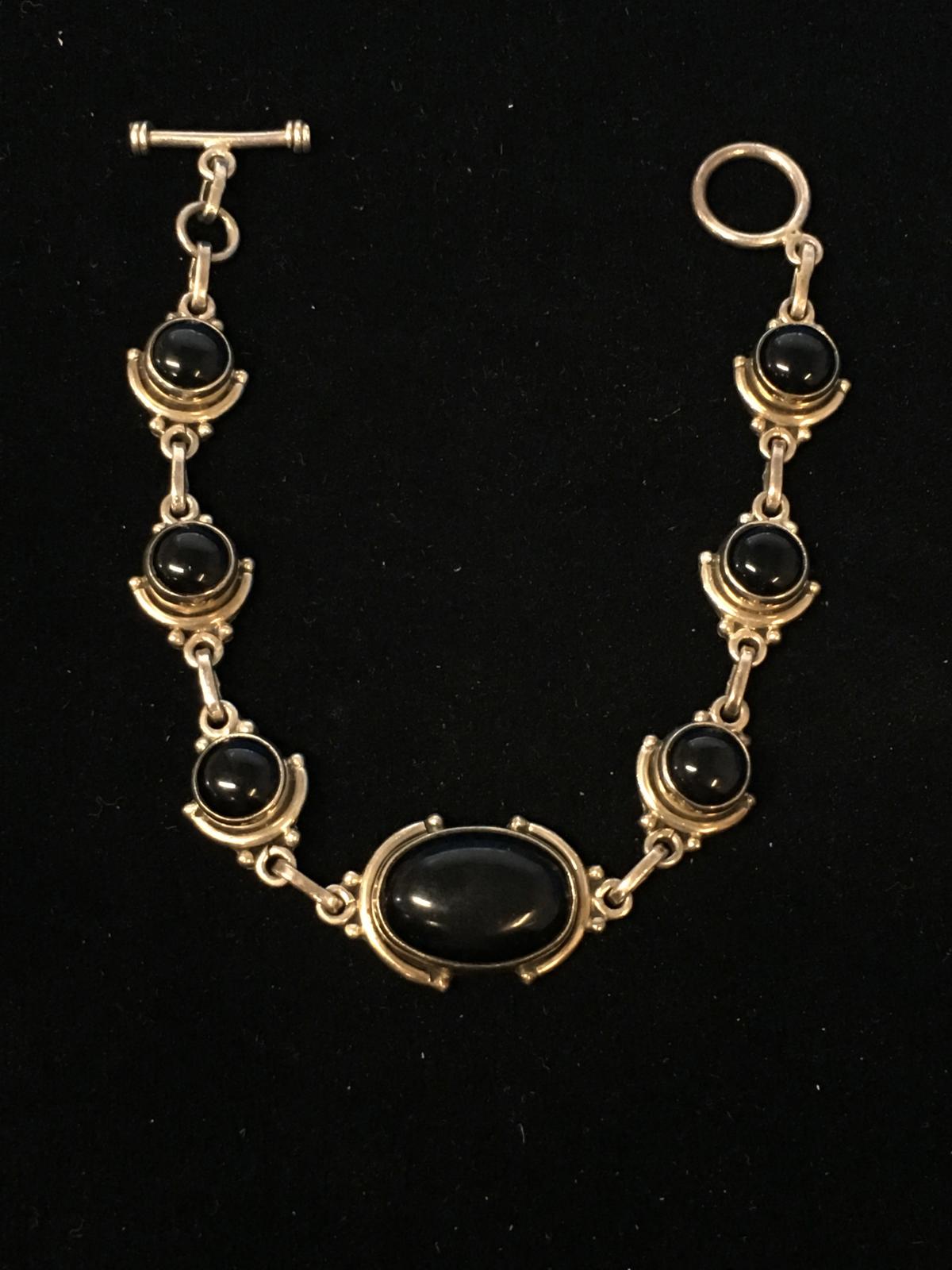 Bali Style Sterling Silver & Black Onyx 7.5" Toggle Bracelet - 20 Grams
