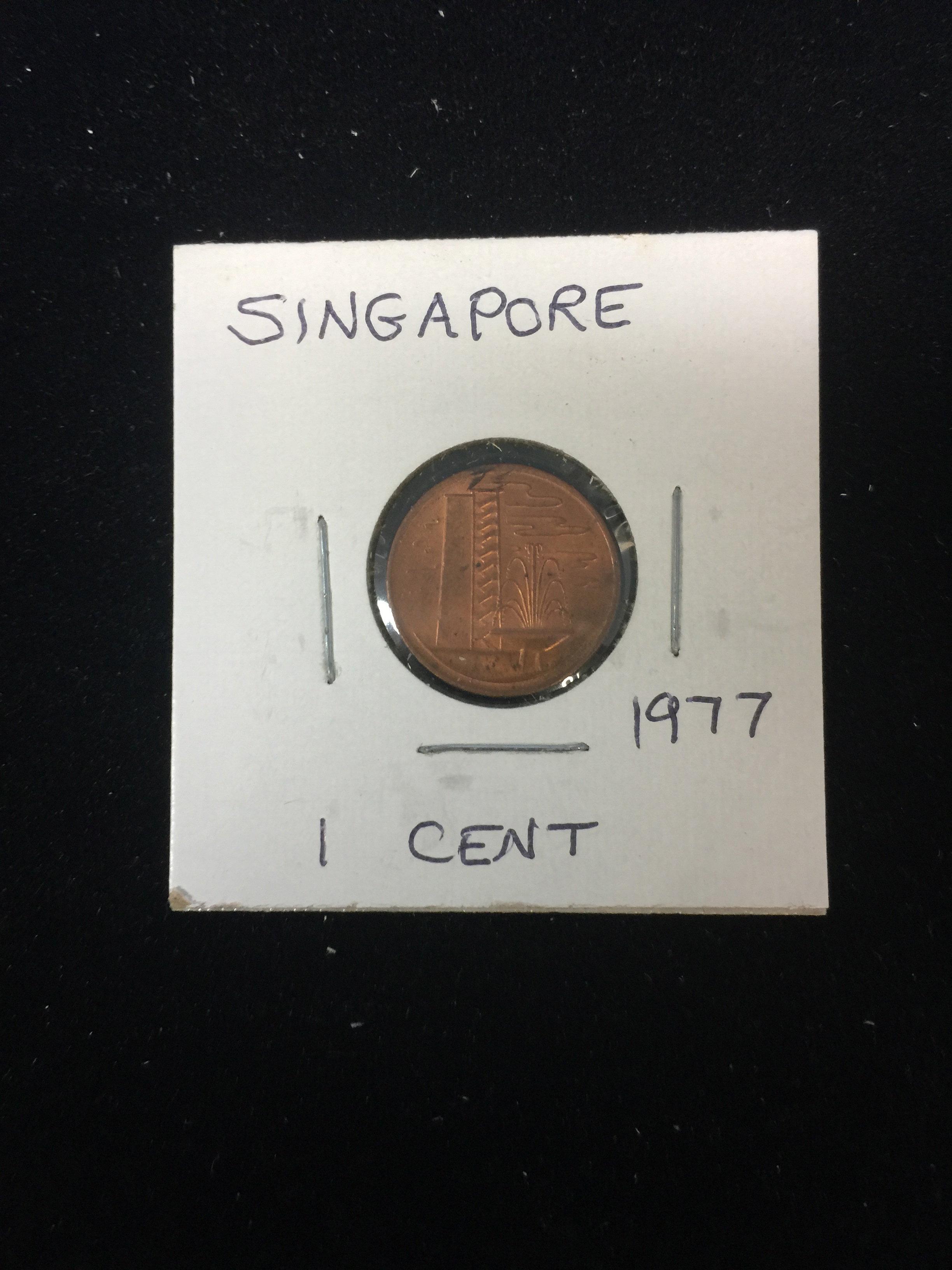 1977 Singapore - 1 Cent - Foreign Coin in Holder