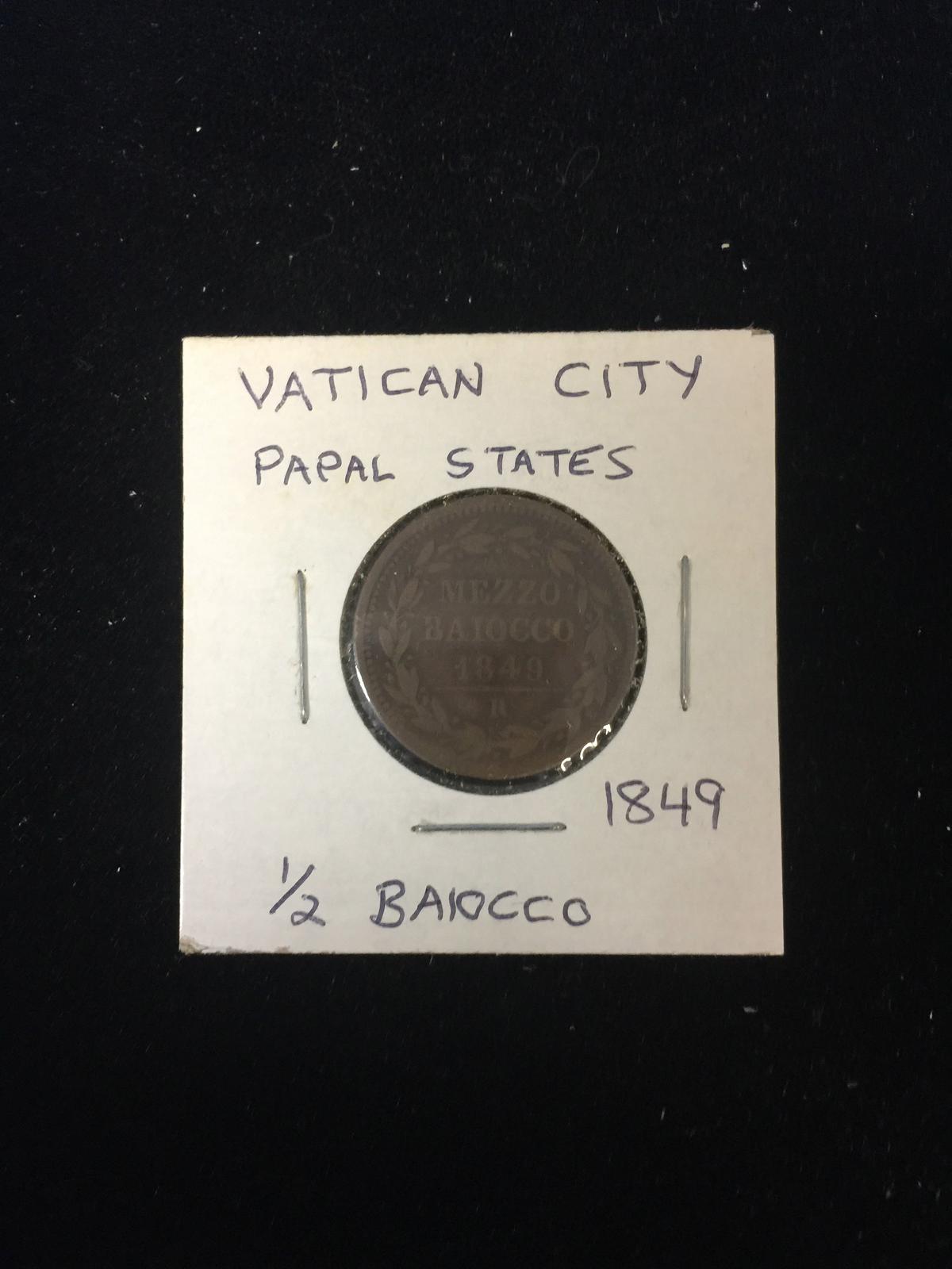 1849 Vatican City Papal States - 1/2 Baiocco - Foreign Coin in Holder