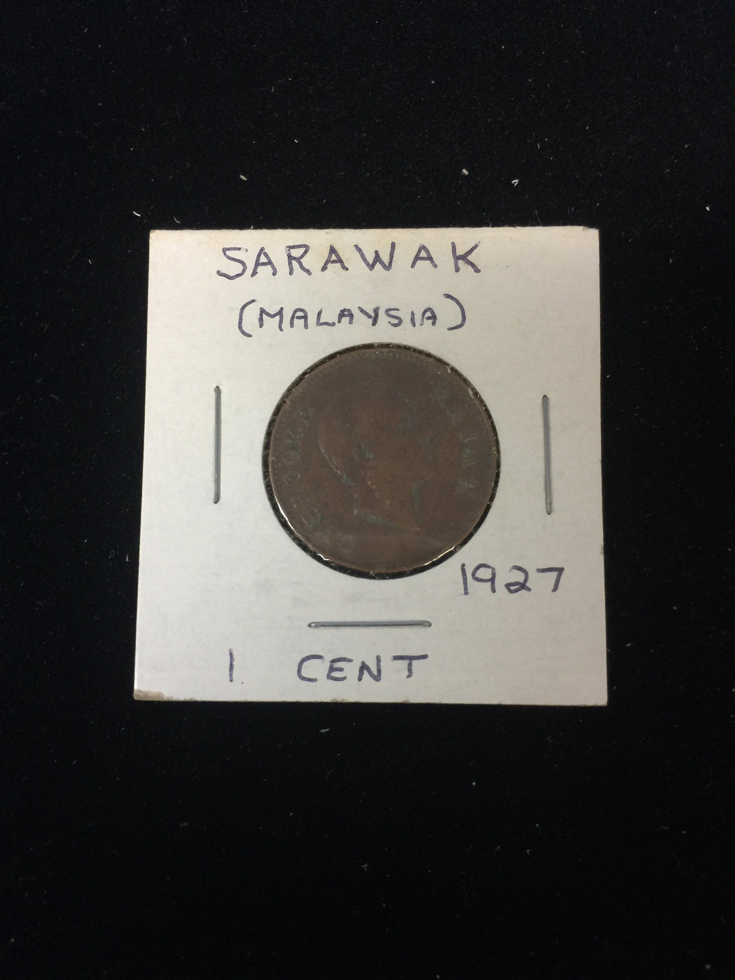 1927 Sarawak (Malaysia) - 1 Cent - Foreign Coin in Holder