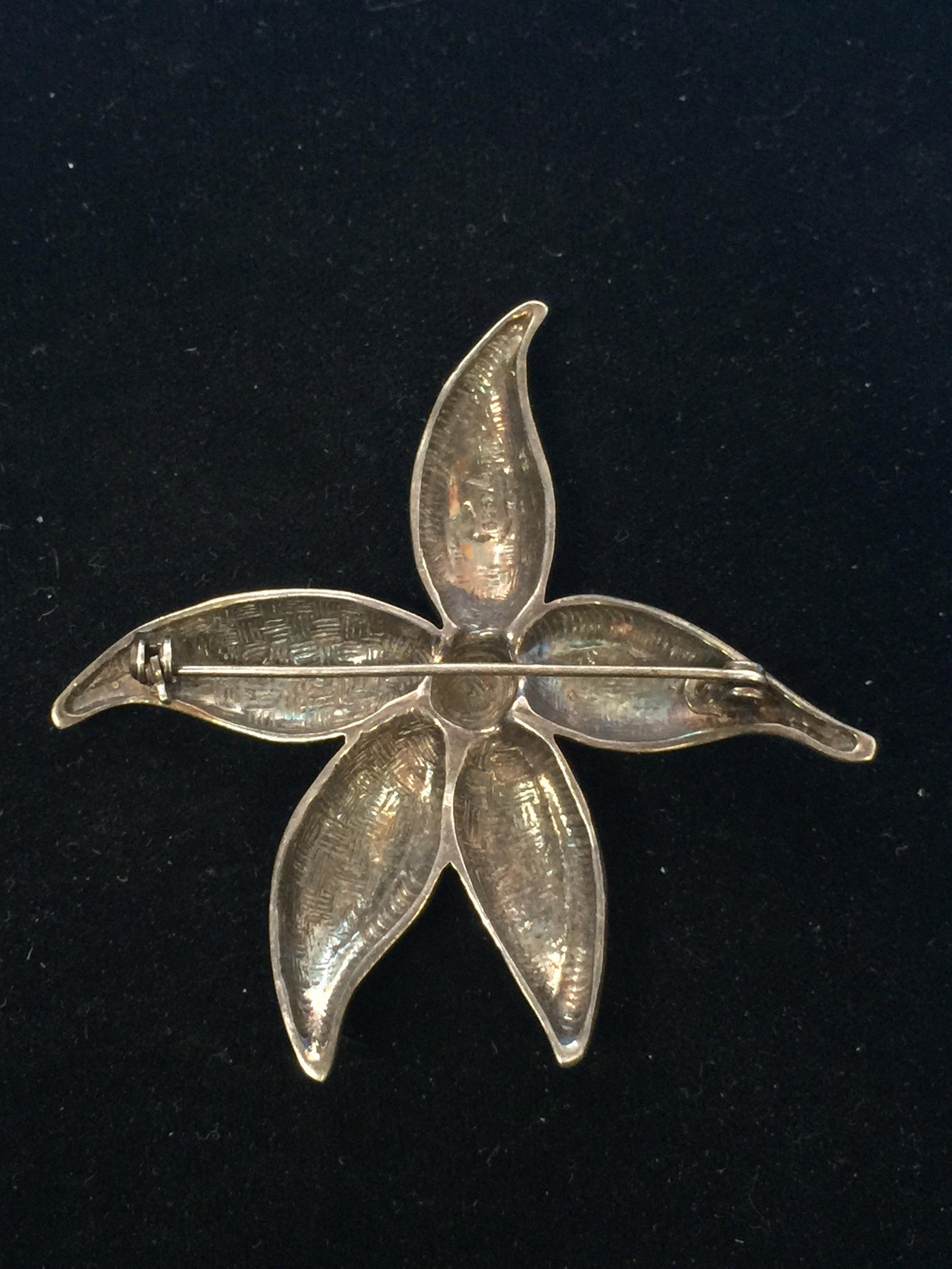 Vintage Signed A925 Sterling Silver 2.5" Flower Brooch Pin