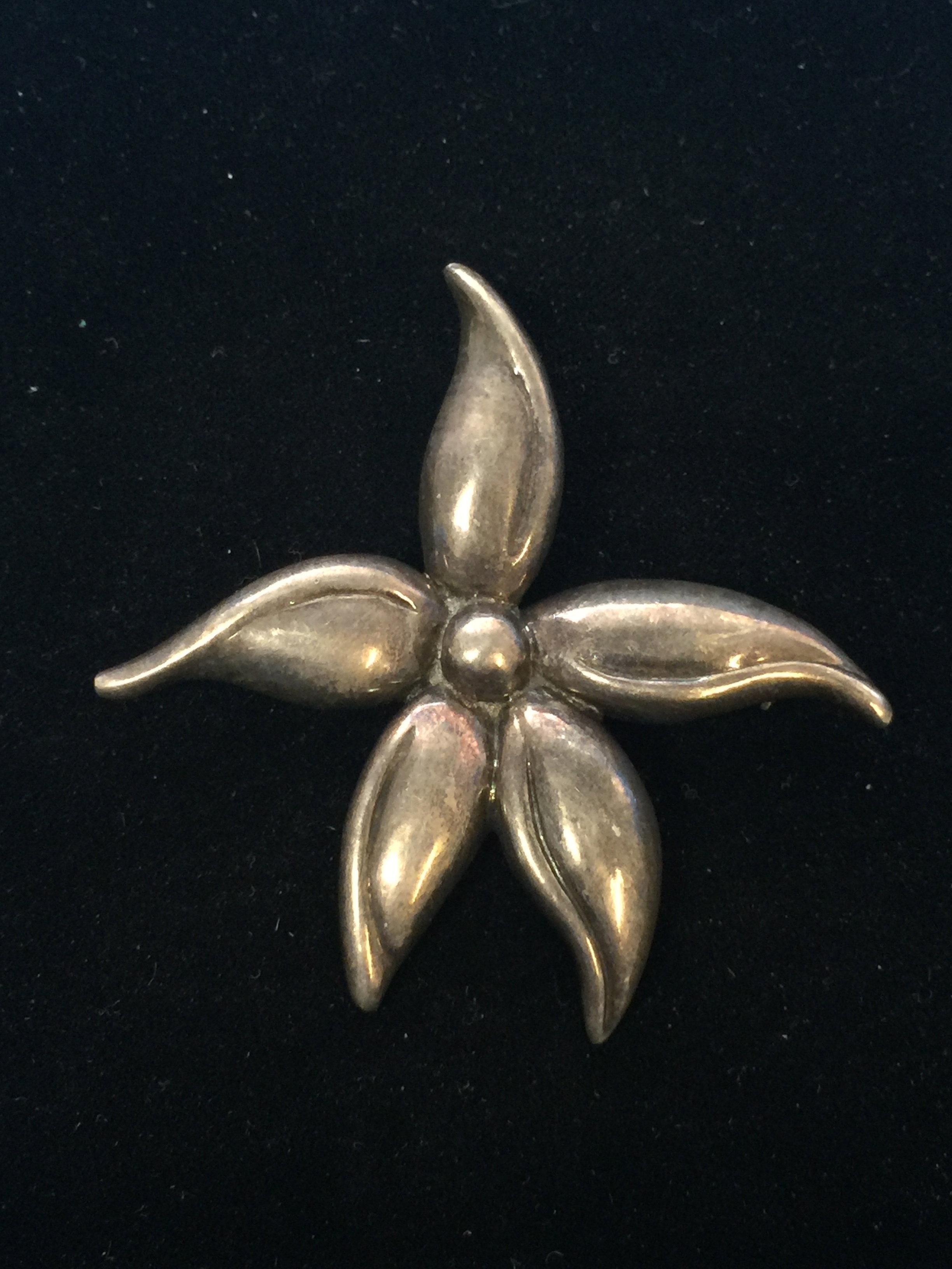Vintage Signed A925 Sterling Silver 2.5" Flower Brooch Pin