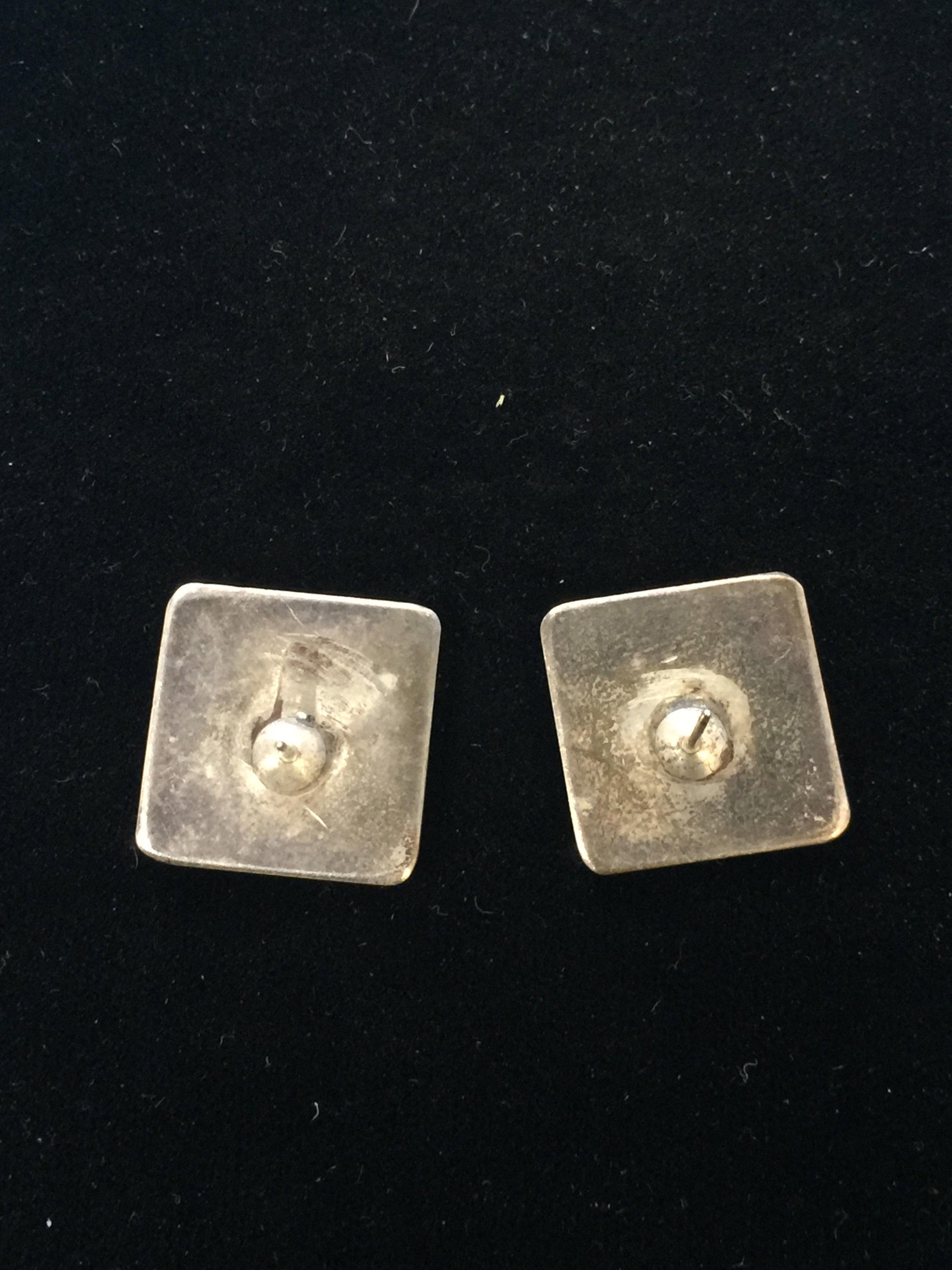 Old Pawn Modernist Sterling Silver Artisan Square Earrings