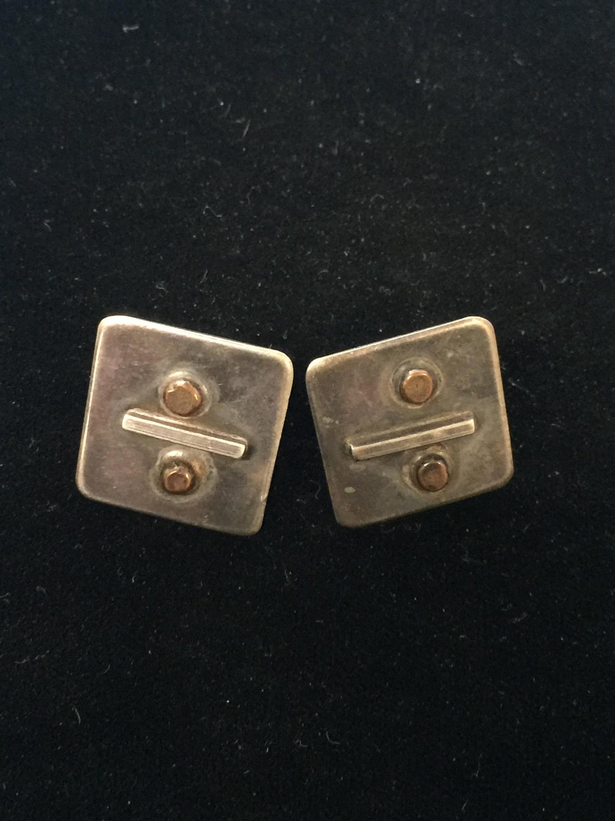 Old Pawn Modernist Sterling Silver Artisan Square Earrings