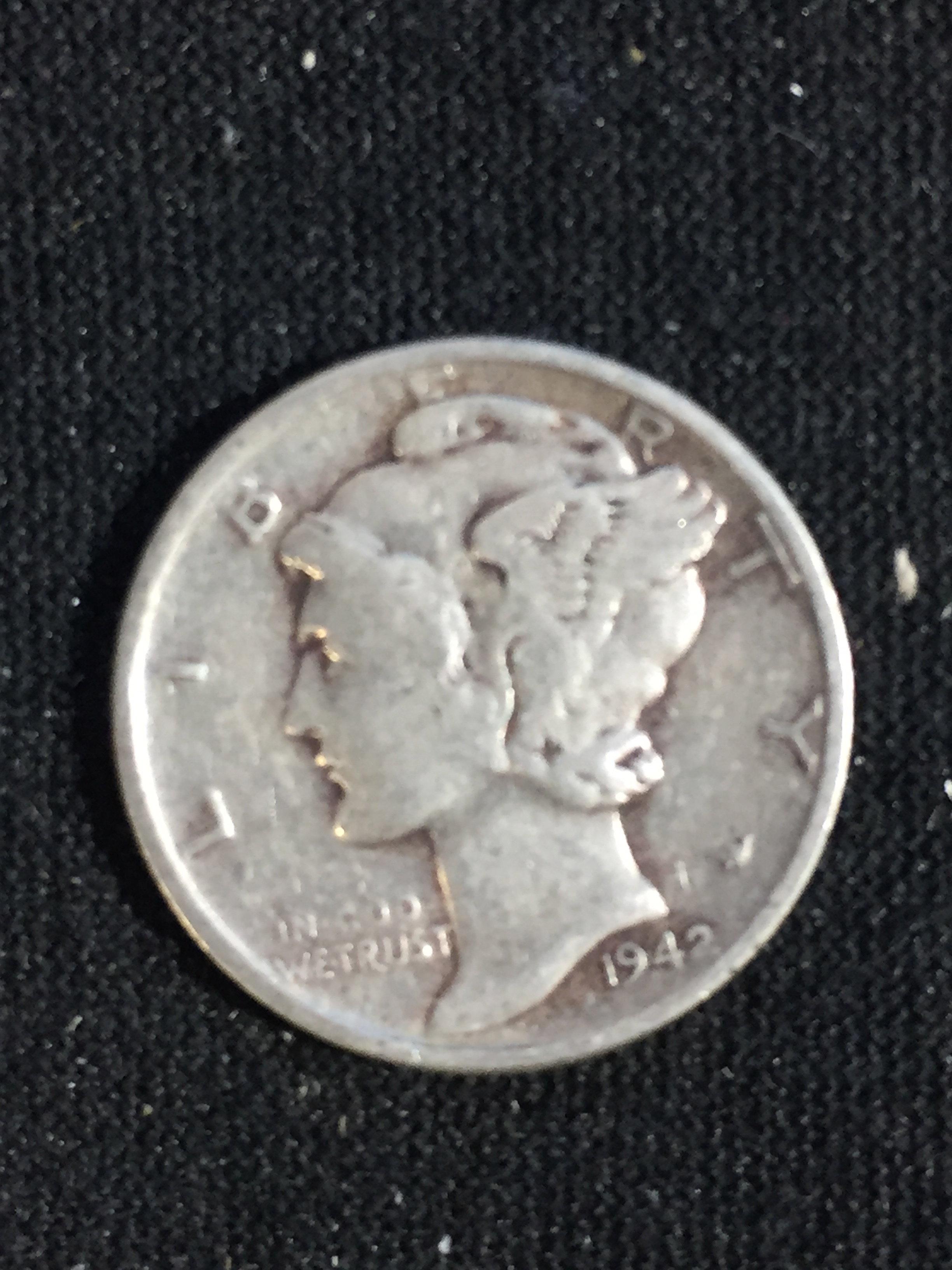 1942 United States Mercury Dime - 90% Silver Coin