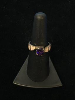 Vintage Sterling Silver Ring W/ Fire Opal & Amethyst - Size 6.5