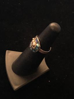 Old Pawn Taxco Sterling Silver & Abalone Inlay Ring - Size 5.25