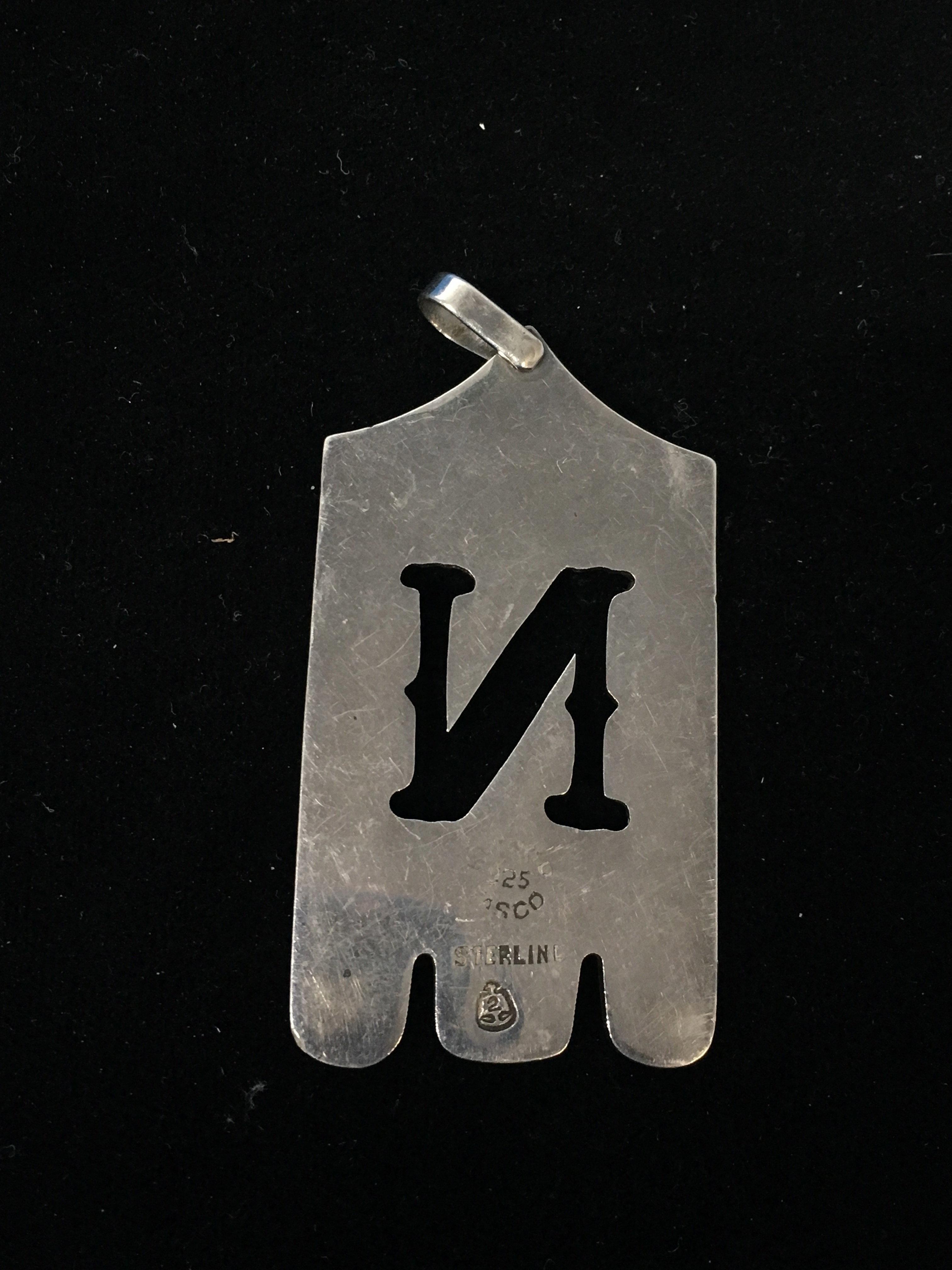 Heavy Letter "N" 2.5" Pendant Tasco Taxco Mexico Made Sterling Silver
