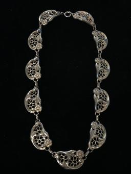 Heavy Sterling Silver Danecraft 16" Choker Flower Leaf Necklace - 54 grams