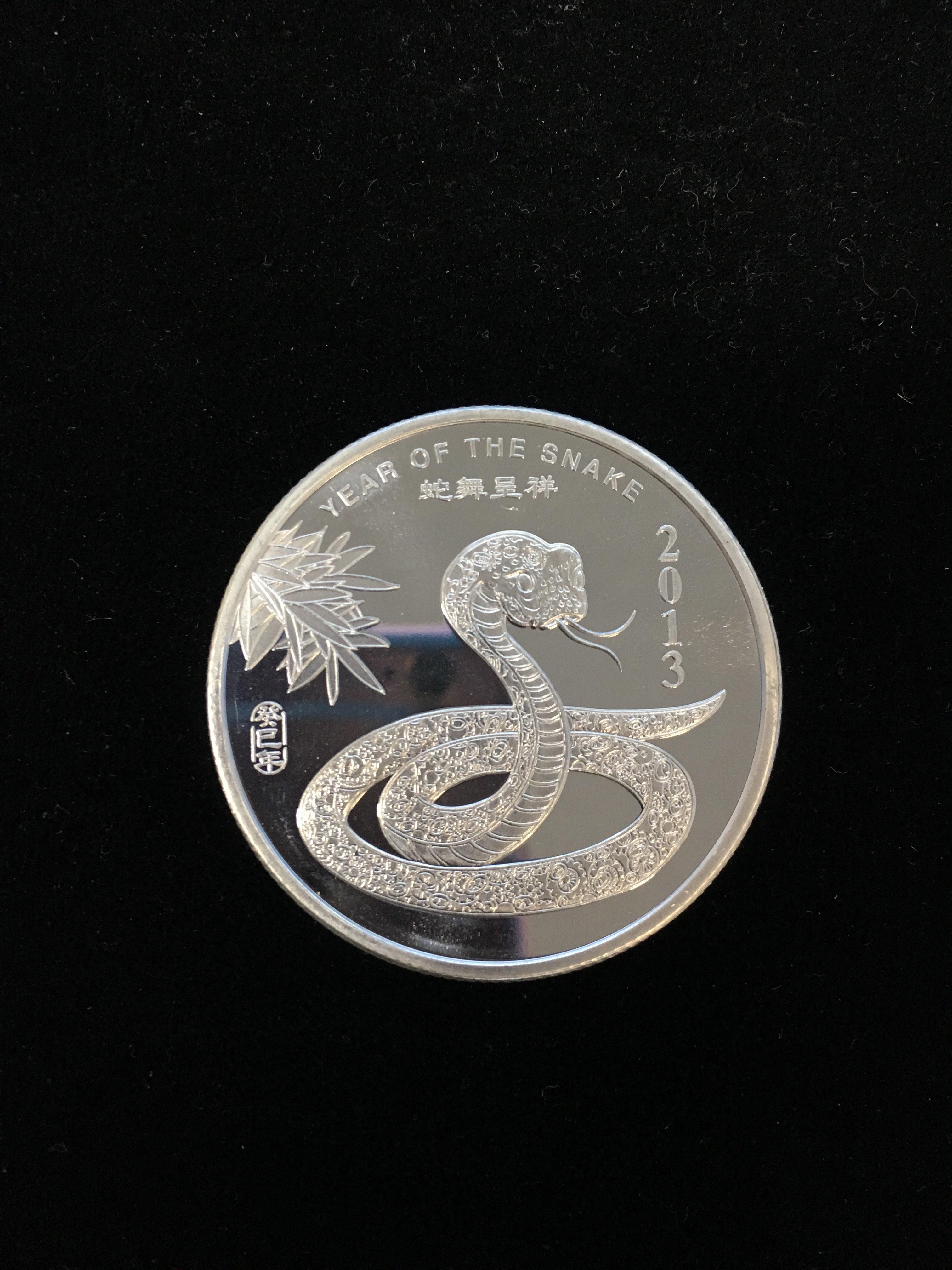 1 Troy Ounce .999 Fine Silver 2013 Year of the Snake Silver Bullion Round Coin