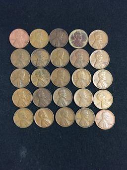 25 Count Lot of United States Lincoln Cent Wheat Pennies