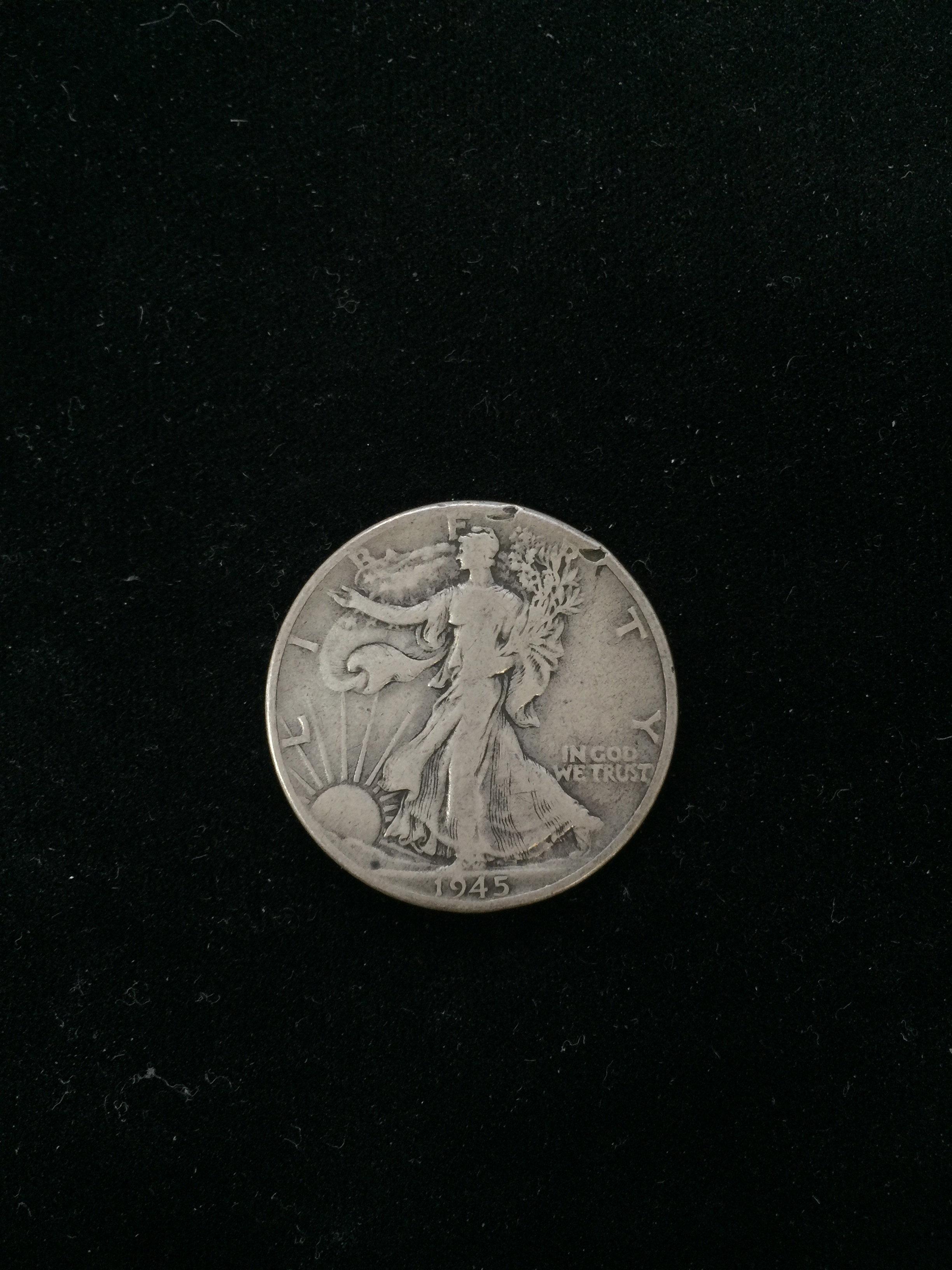 1945 United States Walking Liberty Silver Half Dollar - 90% Silver Coin