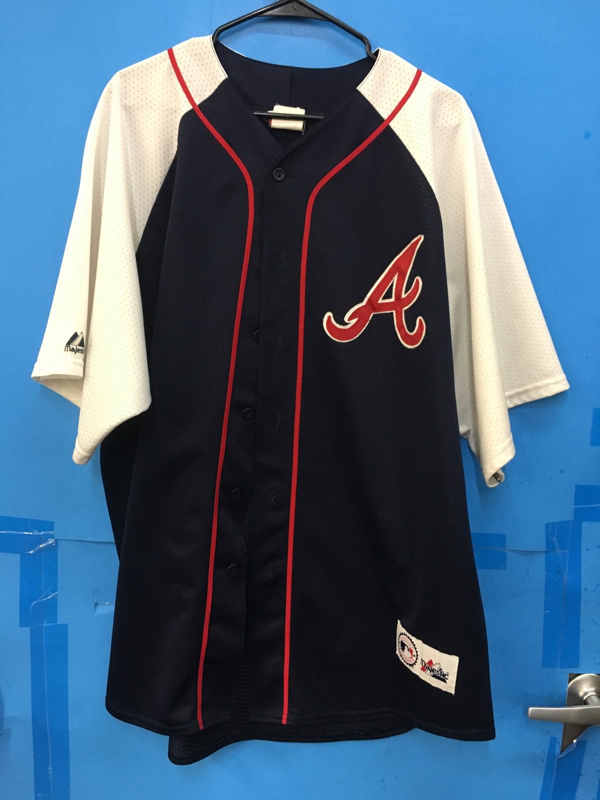 Majestic MLB Atlanta Braves Two Tone Blue and White Baseball Jersey - Size 2XL