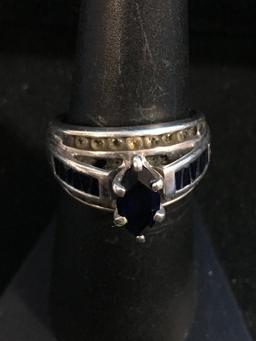 Stunning Sterling Silver & Sapphire Ring - Size 6.75