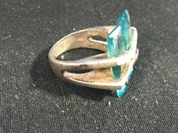 Abstract Sterling Silver & Blue Gemstone Ring - Size 6.75