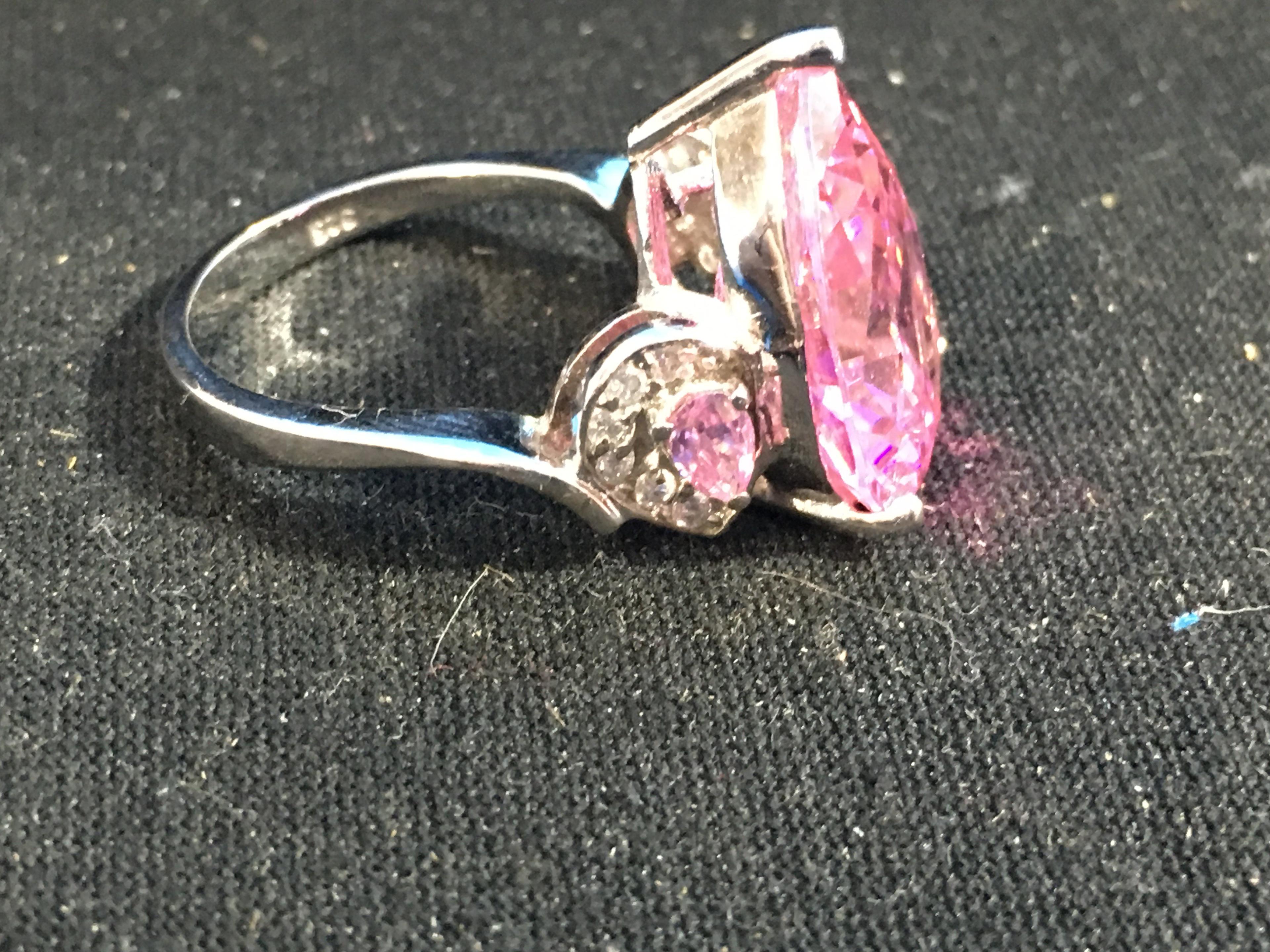 Large Pink Gemstone Sterling Silver Cocktail Ring - Size 6