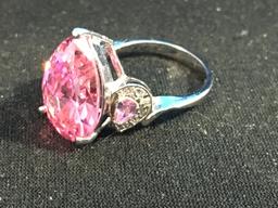 Large Pink Gemstone Sterling Silver Cocktail Ring - Size 6