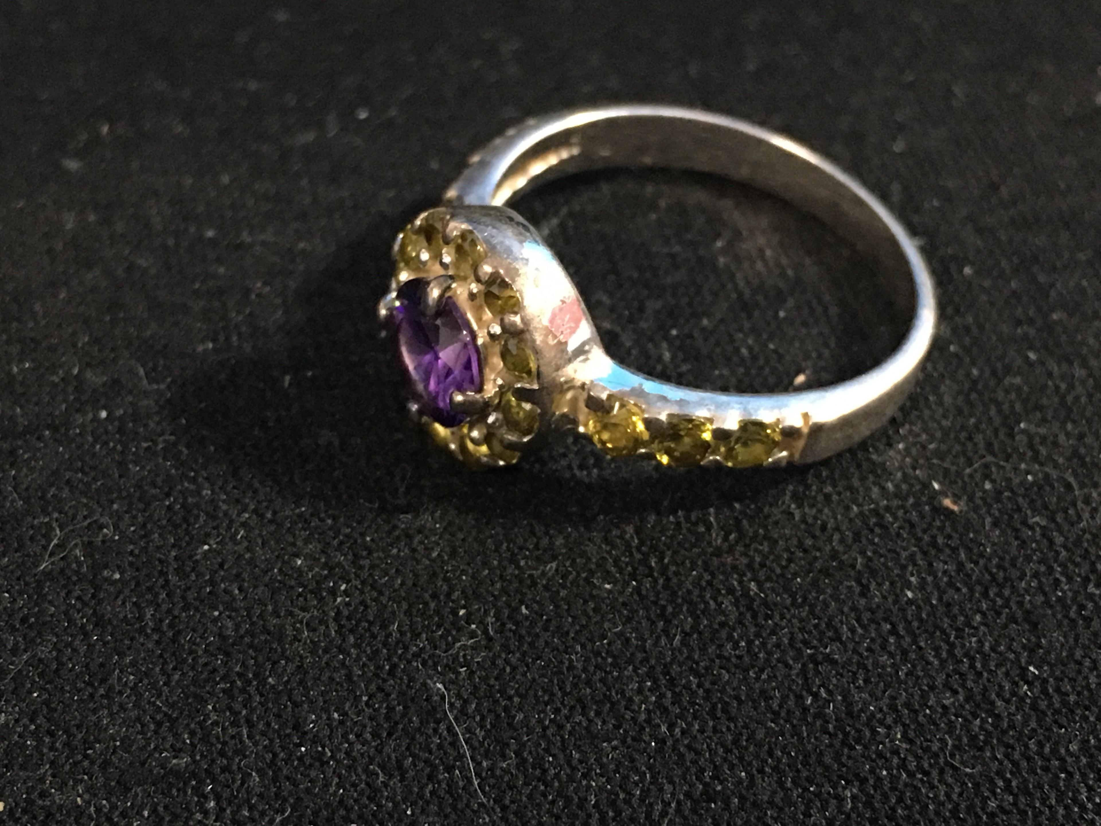 Citrine & Amethyst Sterling Silver Ring - Size 7.75