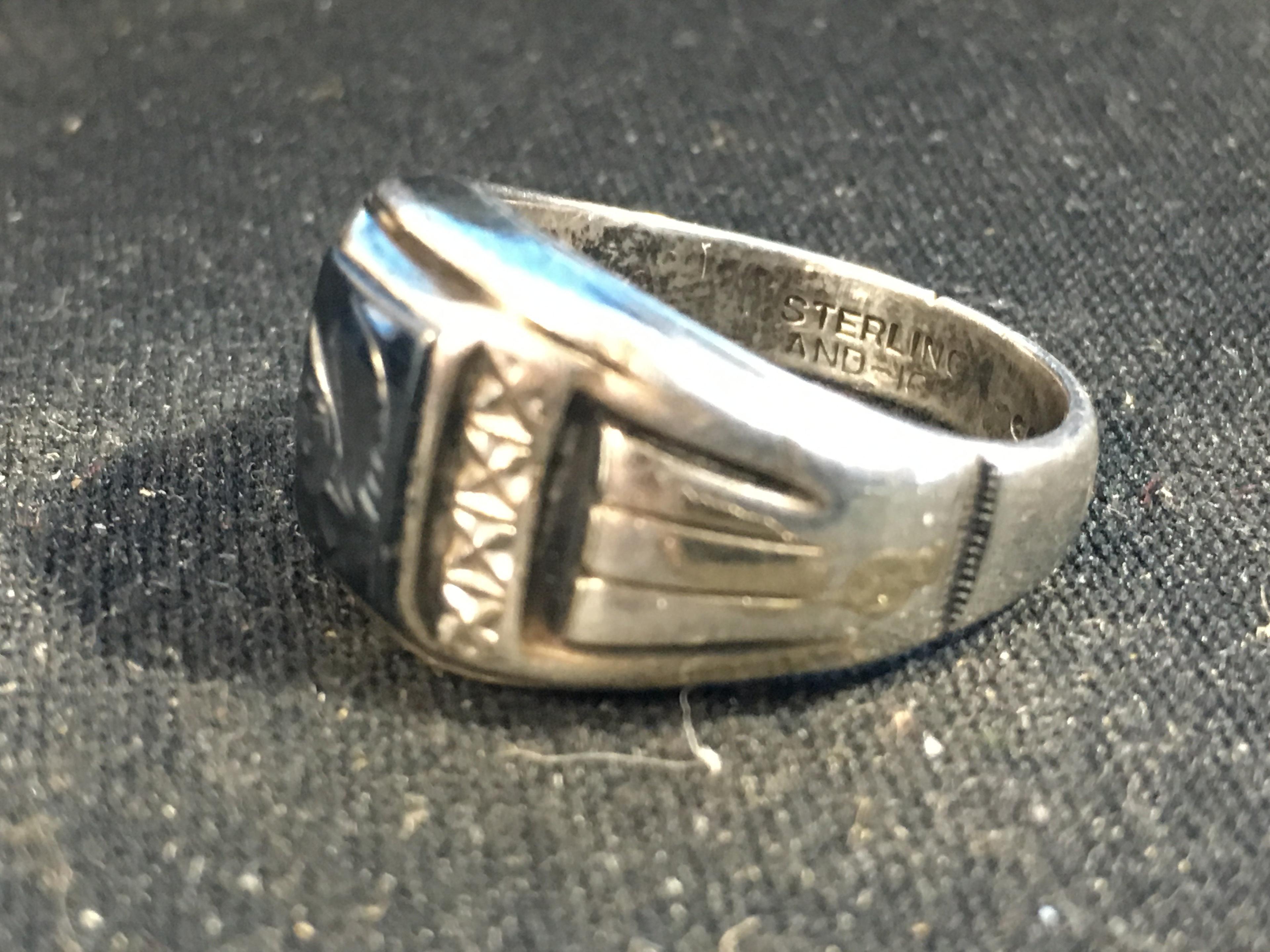 Sterling Silver & 10K Gold Etched Spanish Warrior Ring - Size 7.5