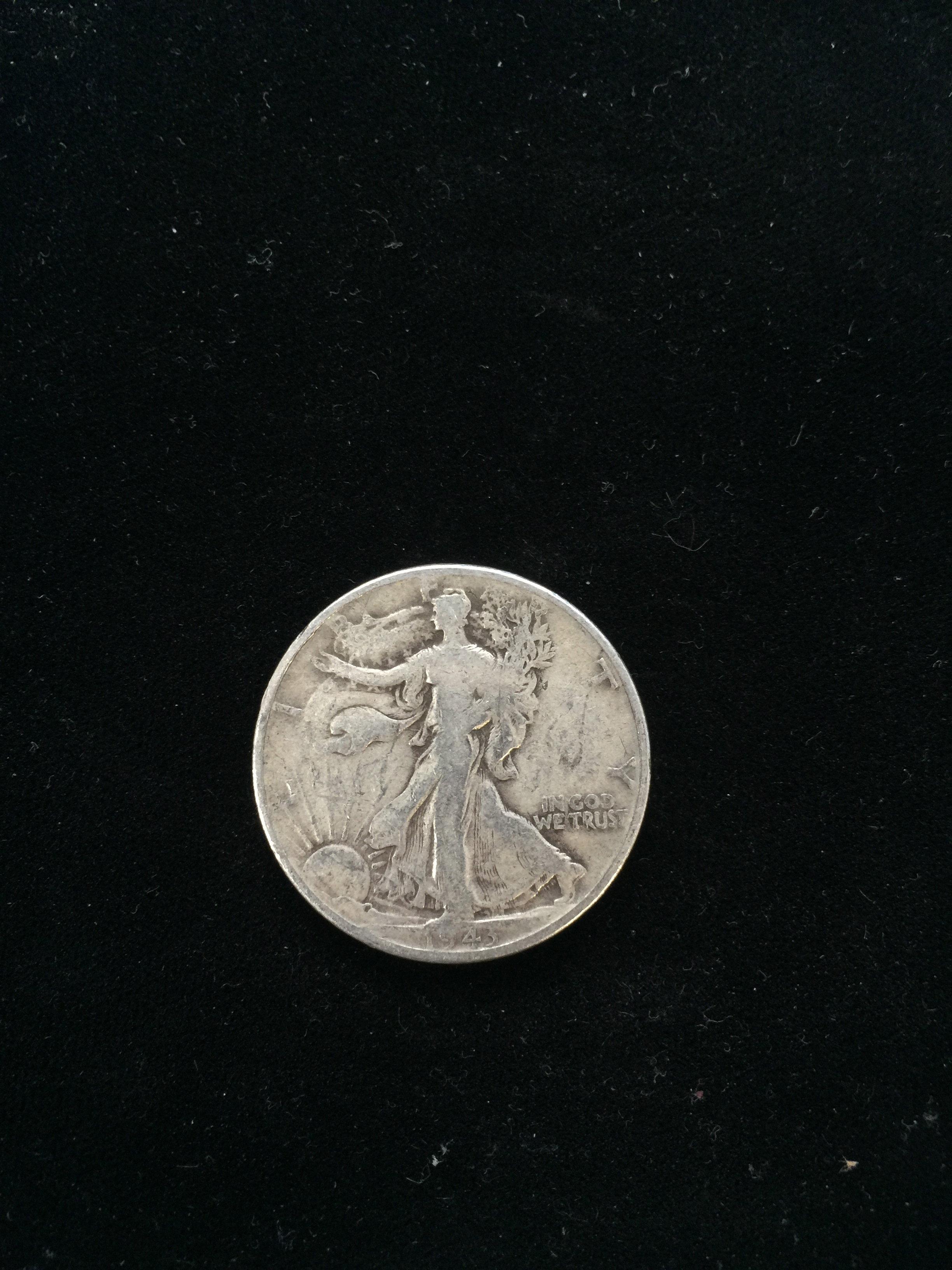 1943 United States Walking Liberty Silver Half Dollar - 90% Silver Coin