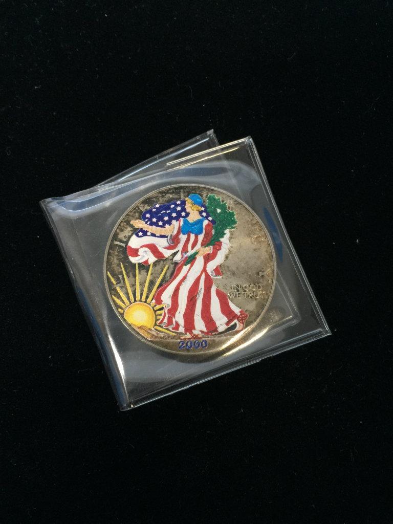 2000 U.S. 1 Troy Ounce .999 Fine Silver American Eagle COLORIZED Silver Bullion Round Coin