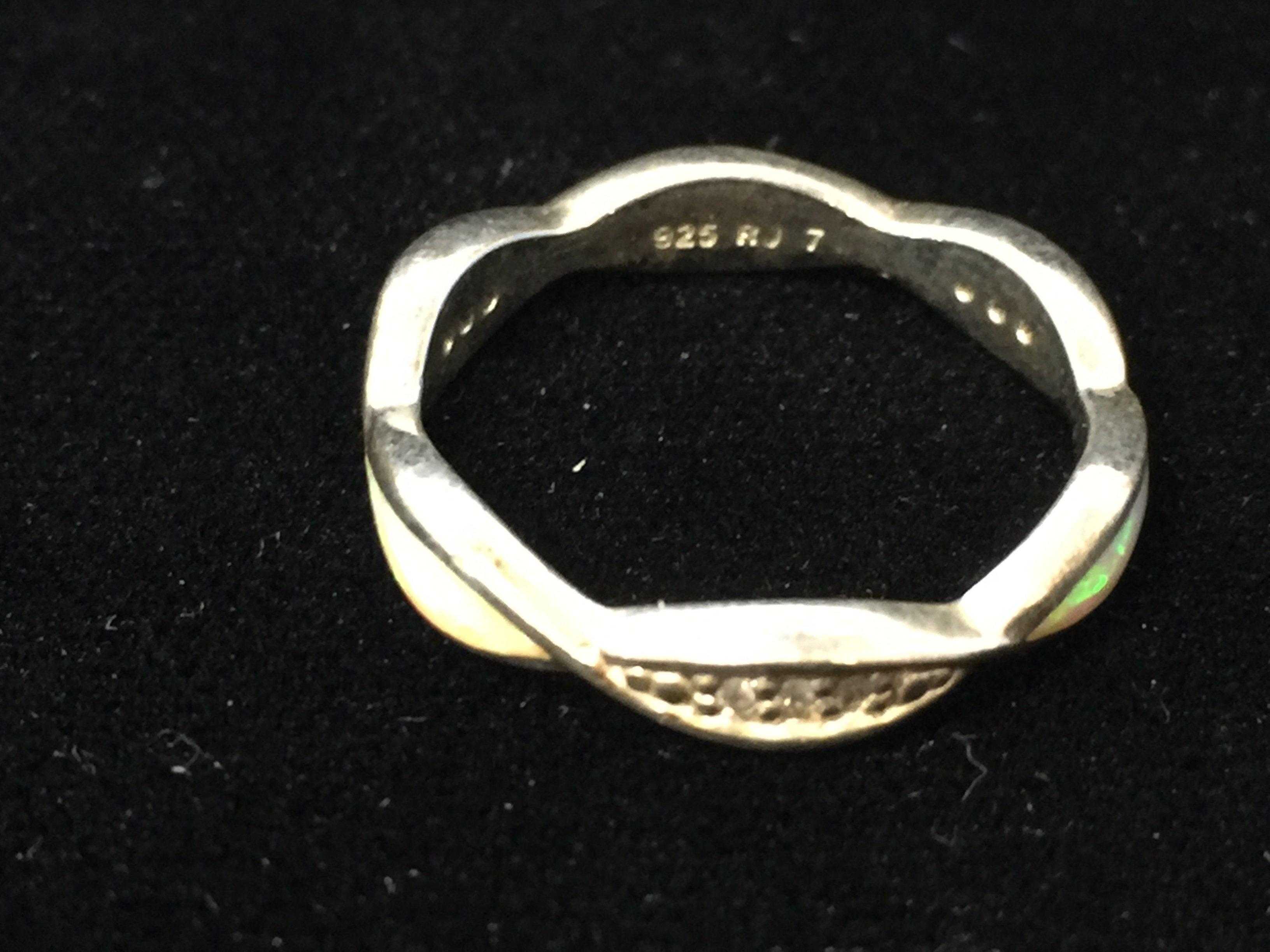 RJ Sterling Silver Ring W/ Fire Opal & Diamond