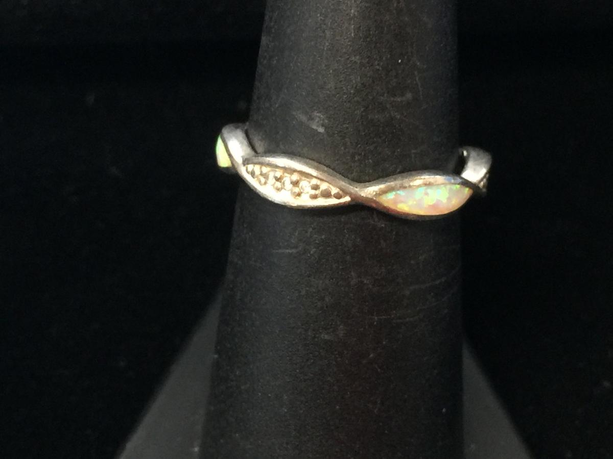 RJ Sterling Silver Ring W/ Fire Opal & Diamond