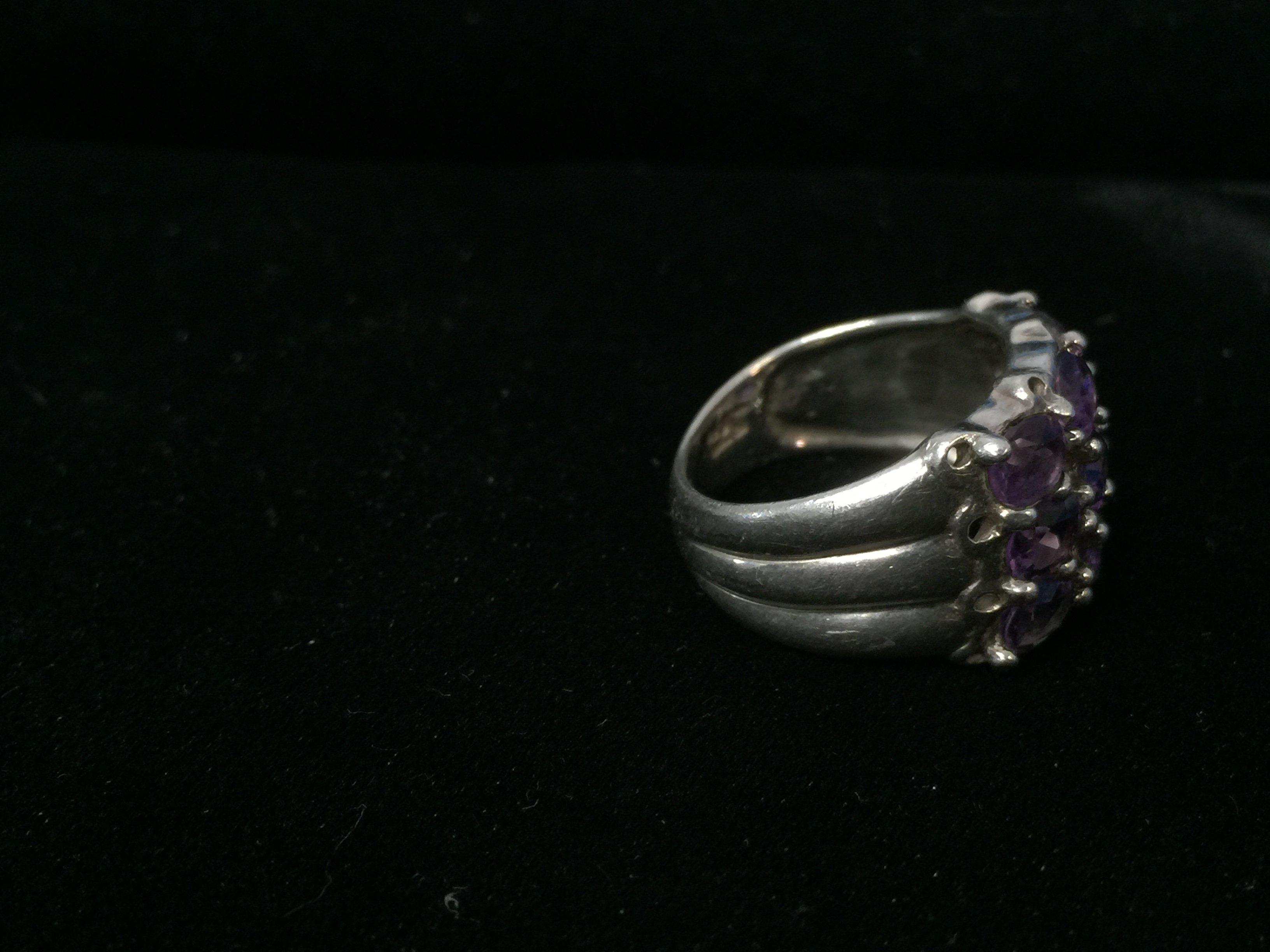 Beautiful Amethyst Cluster Sterling Silver Ring - Size 6.75