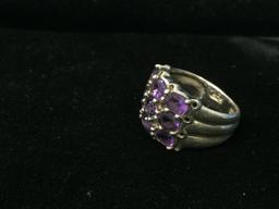 Beautiful Amethyst Cluster Sterling Silver Ring - Size 6.75