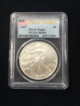 2007 U.S. 1 Troy Ounce .999 Fine Silver First Strike American Silver Eagle Bullion Round Coin - PCGS