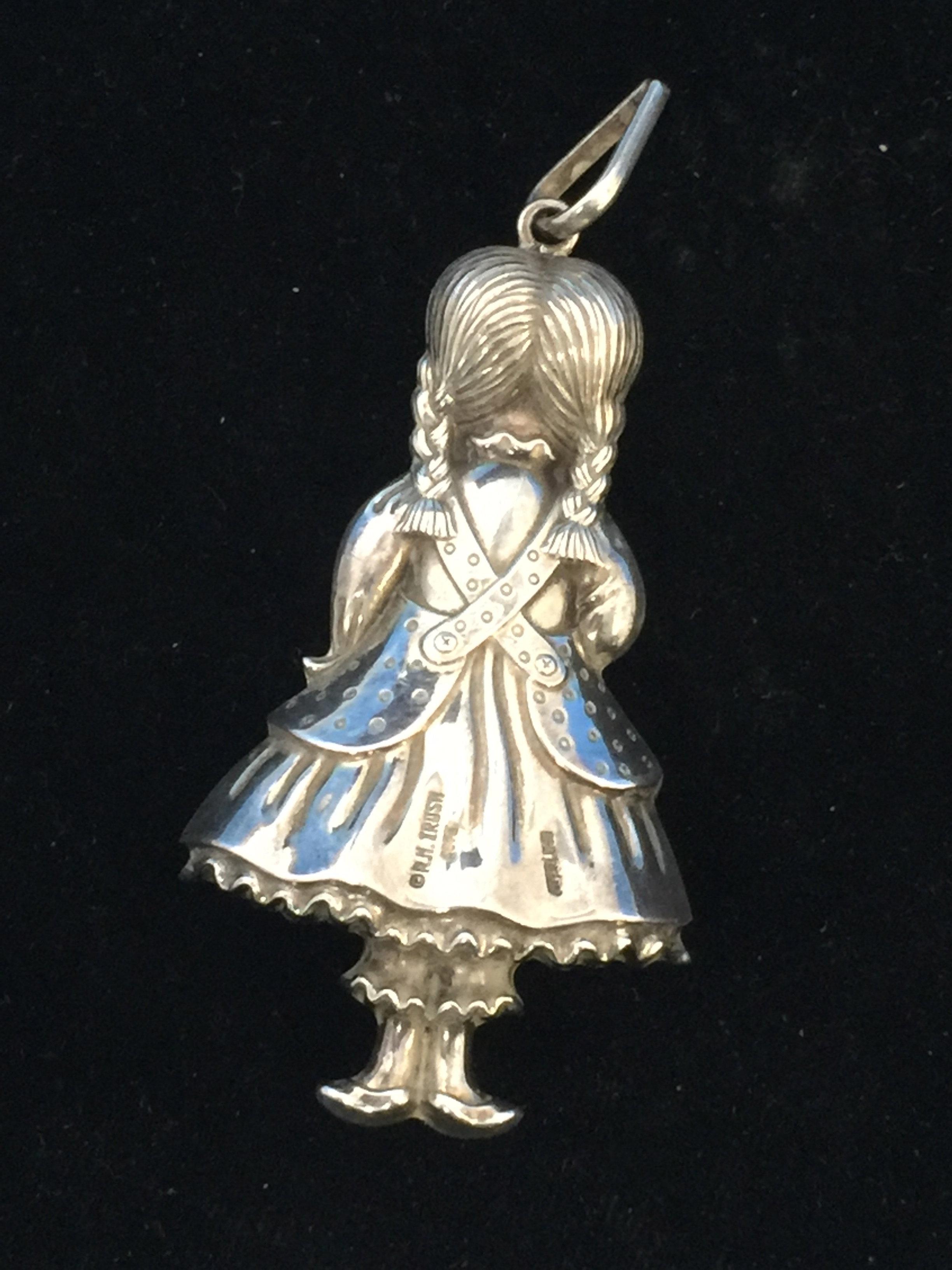 RM Trush Sterling Silver Pigtail Girl Puffy Christmas Ornament